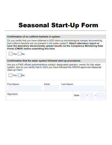 sample seasonal start up form template