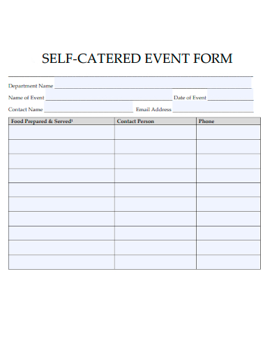 sample self catered event form template