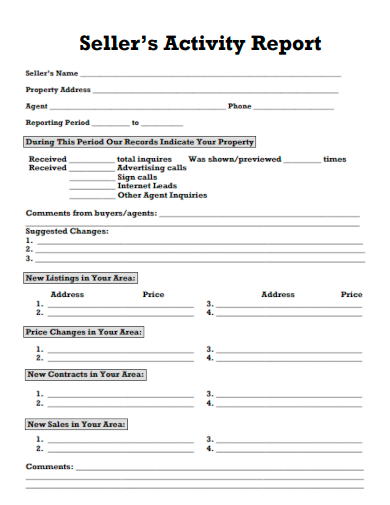 sample sellers activity report template
