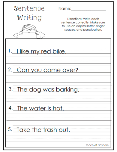 sample sentence writing worksheet template