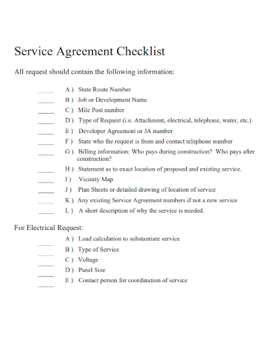 sample service agreement checklist template