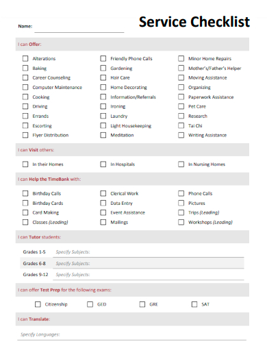 sample service blank checklist template