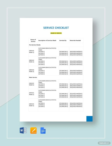 sample service checklist template