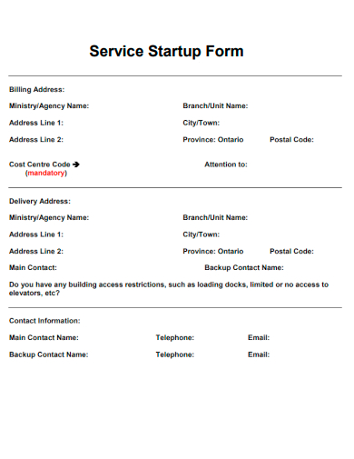 sample service startup form template