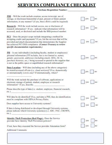 sample services compliance checklist template