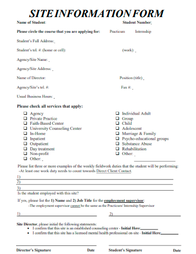 sample site information form template