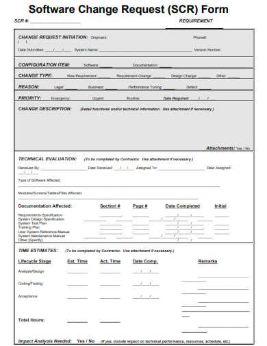 sample software change request form template