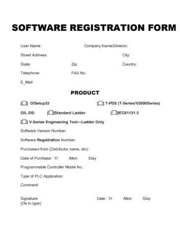 sample software registration form template