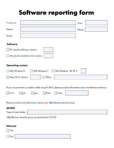 sample software reporting form template