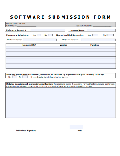 sample software submission form template