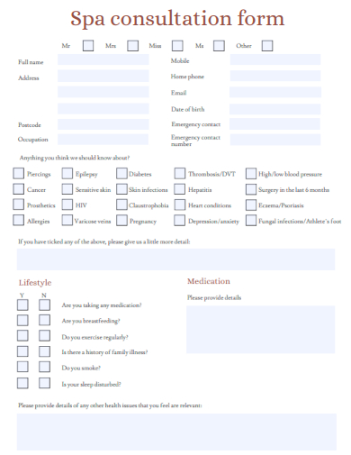 sample spa consultation form template