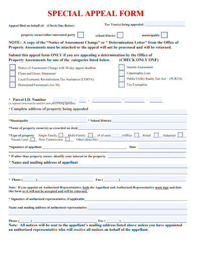 sample special appeal form template