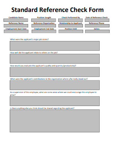 sample standard reference check form template