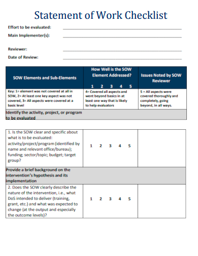 sample statement of work checklist template