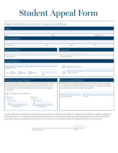 sample student appeal form template