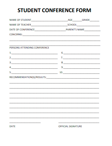 sample student conference form template