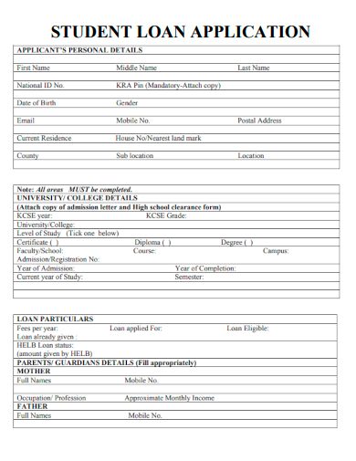 sample student loan application template