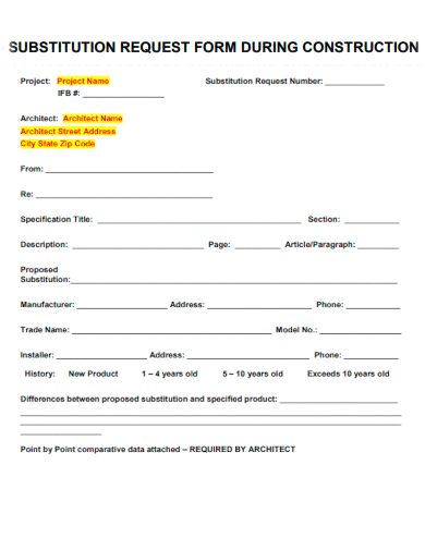 sample substitution request form for construction template