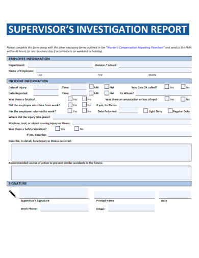 sample supervisors investigation report template