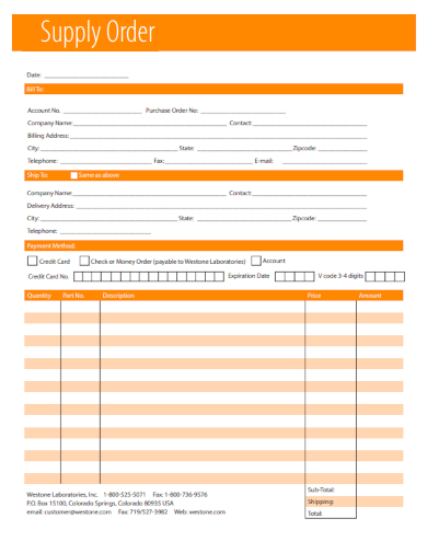 sample supply order template