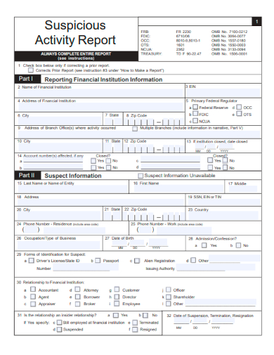 sample suspicious activity report template