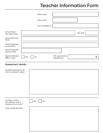 sample teacher information form template