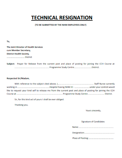 sample technical resignation template
