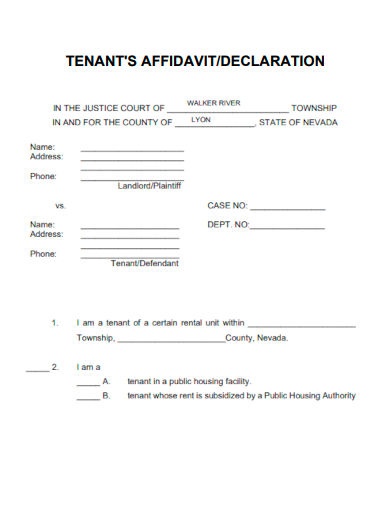 sample tenant affidavit declaration template