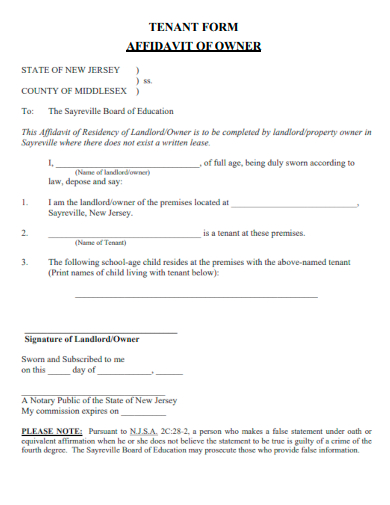 sample tenant affidavit form of owner template