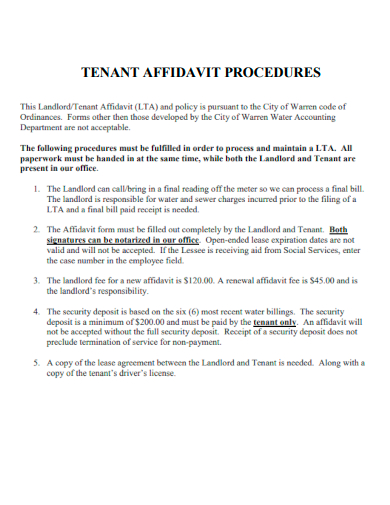 sample tenant affidavit procedures template