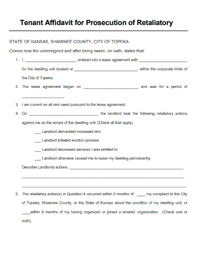 sample tenant affidavit for prosecution of retaliatory template