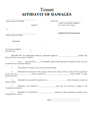 sample tenant affidavit of damages template