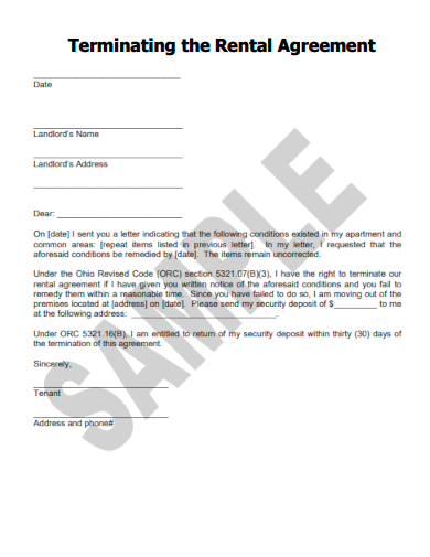 sample terminating rental agreement template