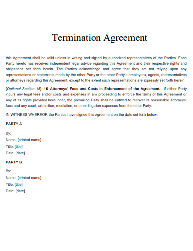sample termination agreement template
