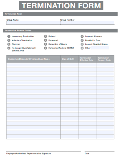 sample termination form template
