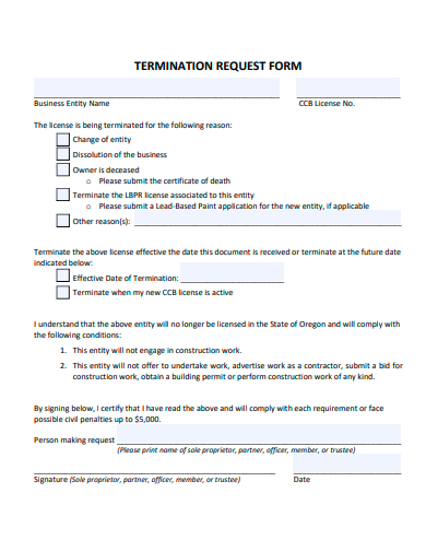 sample termination request form template
