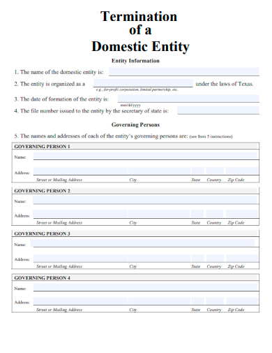 sample termination of a domestic entity template