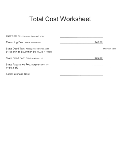 sample total cost worksheet template