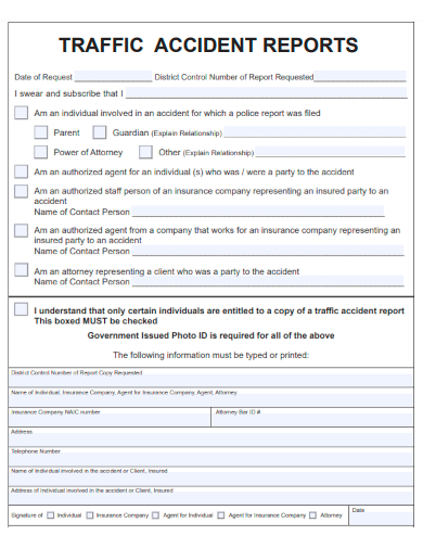 sample traffic accident report form template