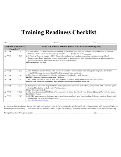 sample training readiness checklist template