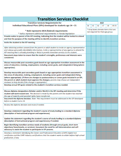 sample transition services checklist template