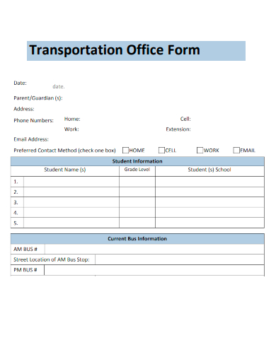 sample transportation office form template