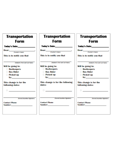 sample transportation simple form template