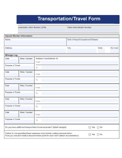 sample transportation travel form template
