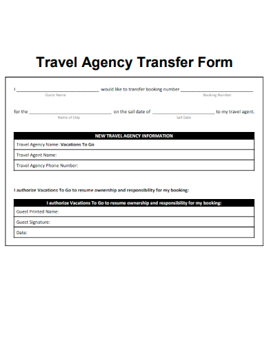 sample travel agency transfer form template