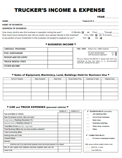 sample truckers income and expense form template