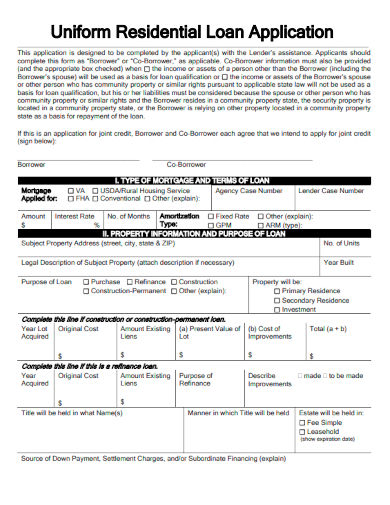 sample uniform residential loan application template