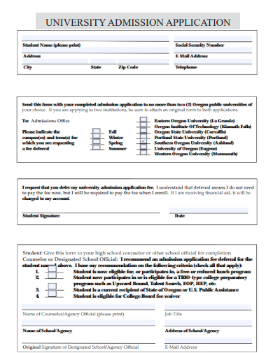 sample university admission application template