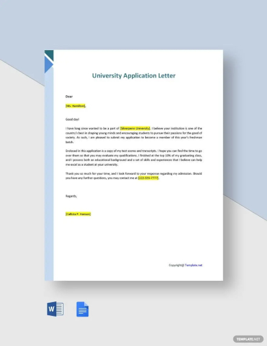 sample university application letter template