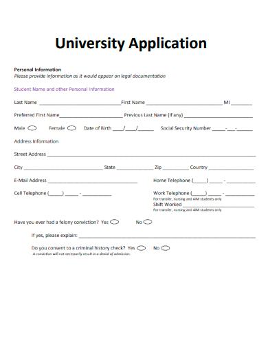 sample university blank application template